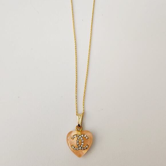 Repurposed Heart Shaped Designer Rhinestone Charm on 18K GF Chain Necklace - Picture 5 of 7